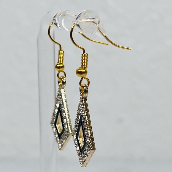 Rhinestone & Gold Tone Kite Earrings - Picture 3 of 8